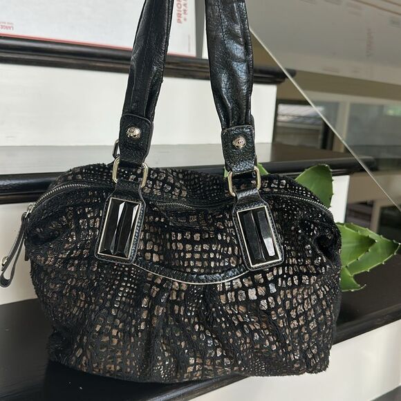 Kathy Van Zeeland Soft Textured Fabric Shoulder Bag Vegan Leather Statement - Picture 1 of 9